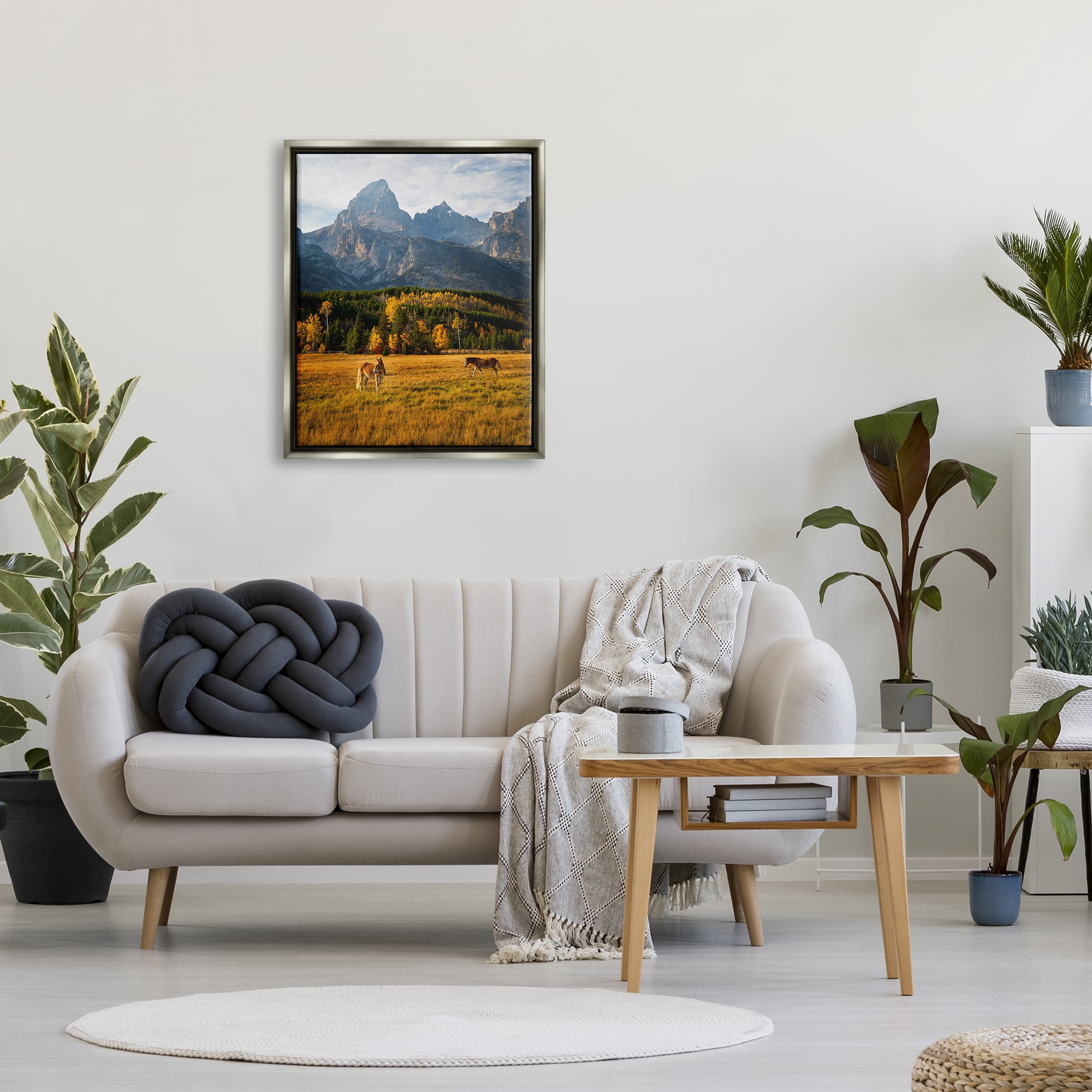 Stupell Industries Horses & Fall Foliage Landscape Photography Gray Floater Framed Canvas Art Print Wall Art, 25 x 31