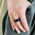 thumbnail image 5 of 8mm Men's Silver/Black Brushed Blue/Rainbow Bands Stainless Steel Ring Size 7-12, 5 of 9