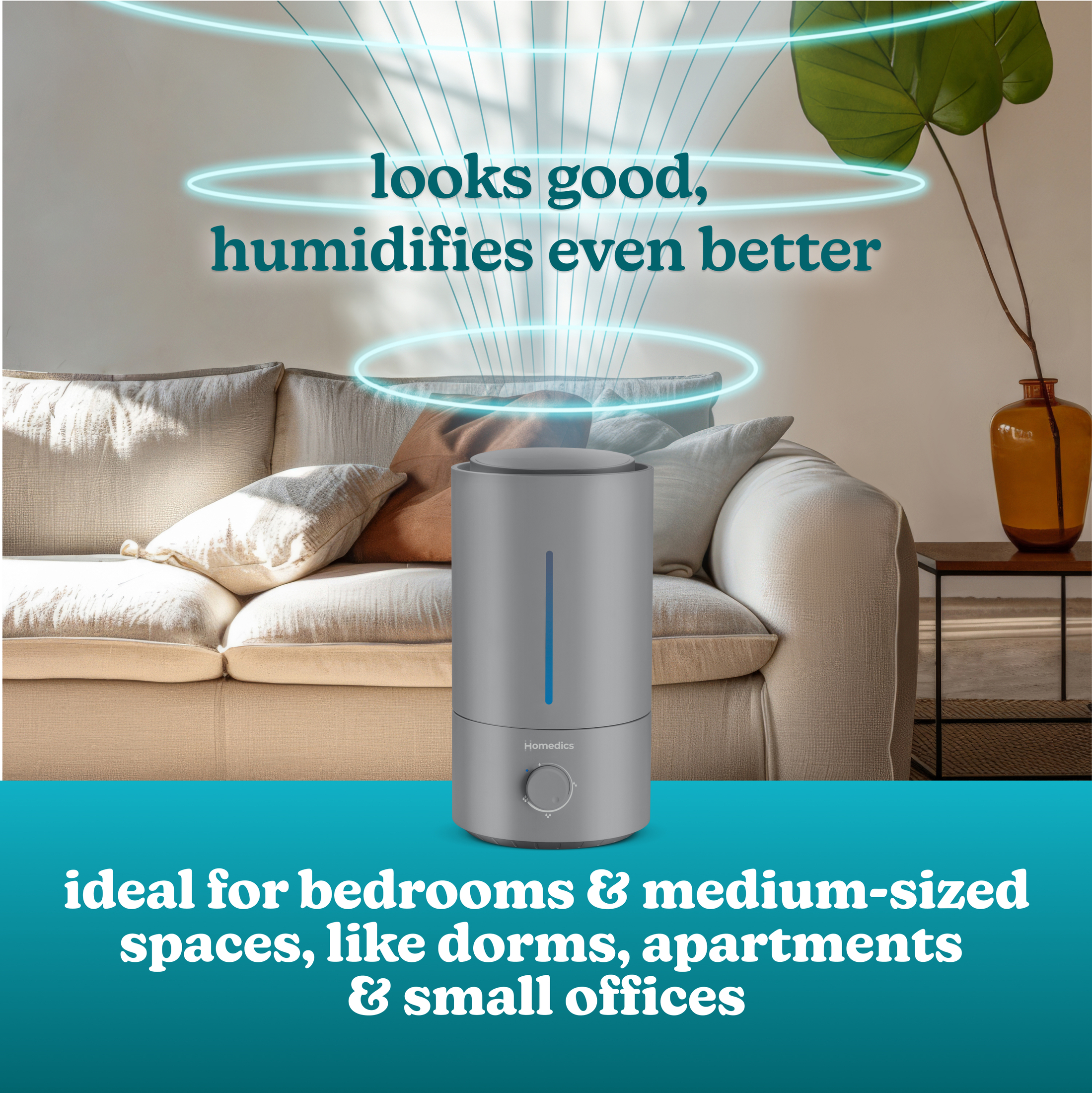 Homedics Ultrasonic Cool Mist Humidifier - Gray, 44-Hour photo 3