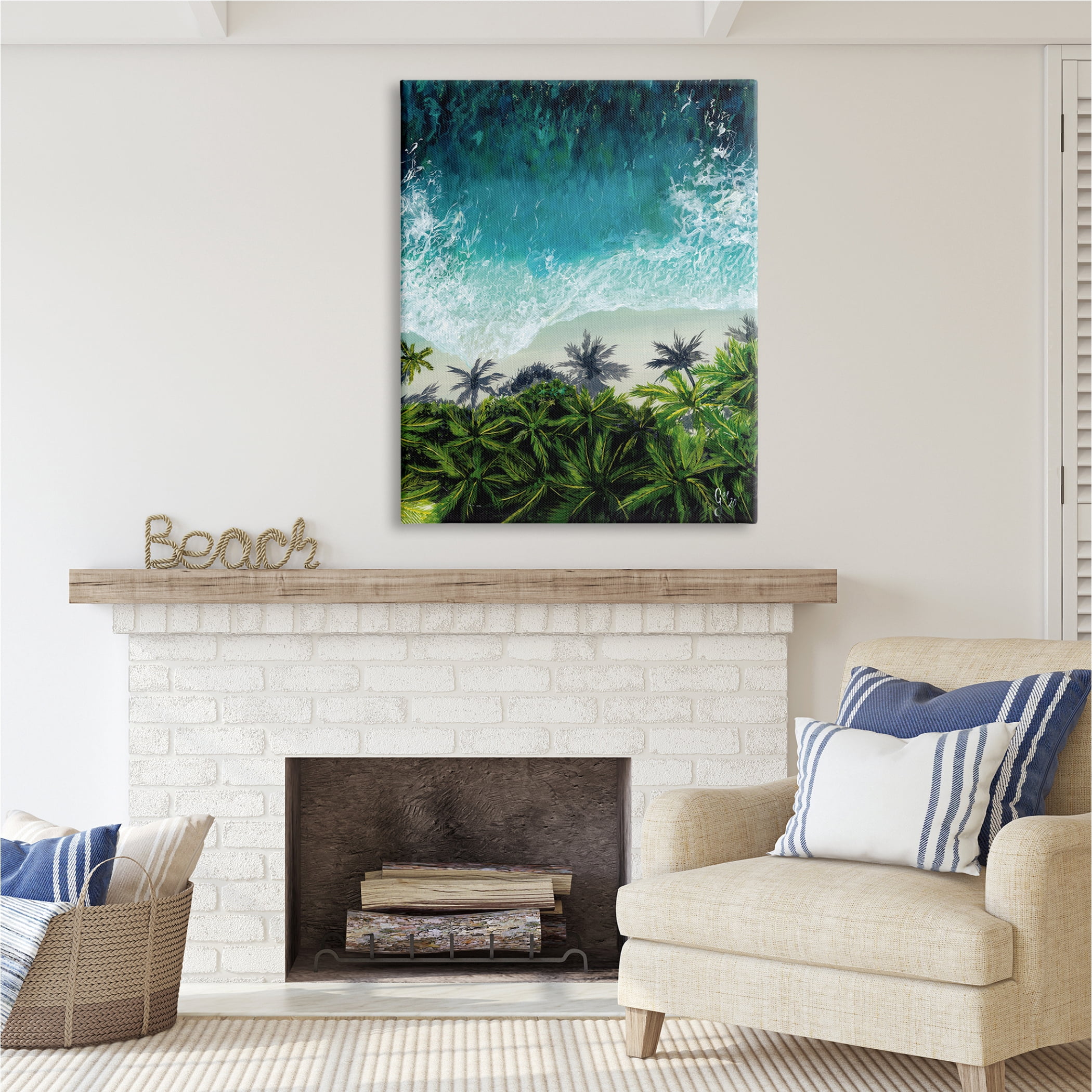 Stupell Industries Aerial View Tropical Beach Nature Painting Gallery Wrapped Canvas Print Wall Art, 36 x 48
