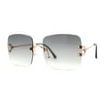 thumbnail image 3 of Womens Rimless Rectangle 90s Designer Sunglasses Gold Smoke, 3 of 4