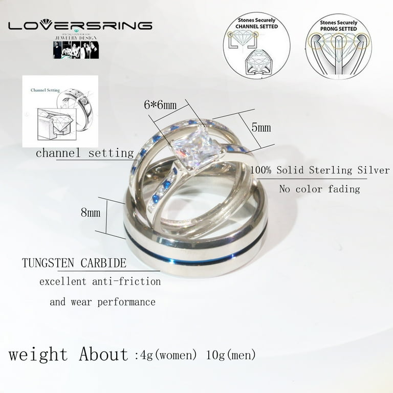 Solid 925 His and Hers Wedding Engagement sold Ring Set