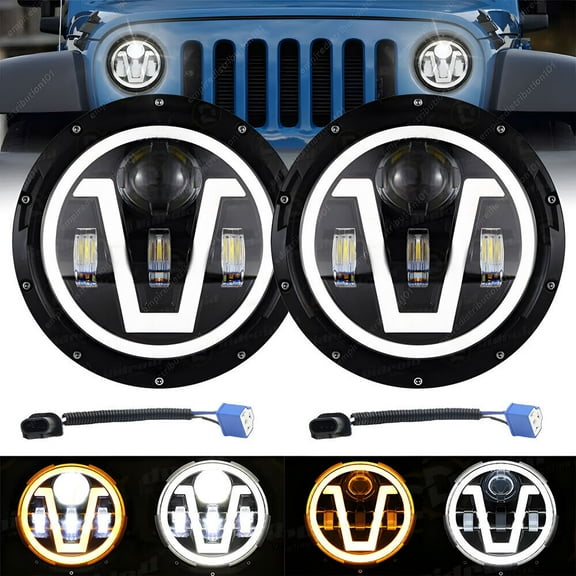 Pair 7" Inch Round LED Headlights Halo Angle Eyes For Jeep Wrangler JK LJ TJ A 