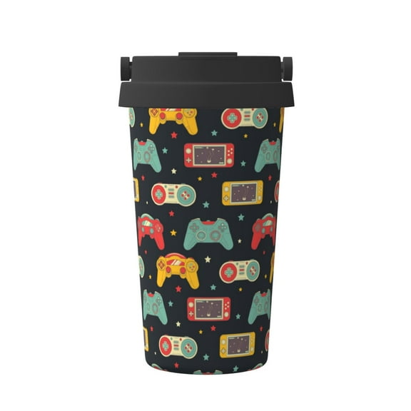 Fuzoiu Retro Video Game Print Stainless Steel Travel Mug,Vacuum Insulated Coffee Travel Mug,Reusable Coffee Cup for Hot and Cold