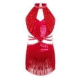 thumbnail image 4 of inlzdz Fringe Latin Dance Dress for Girls Sparkly Sequin Tassel Stage Outfit Chacha Rumba Jazz Ballet Leotards Red 16, 4 of 7