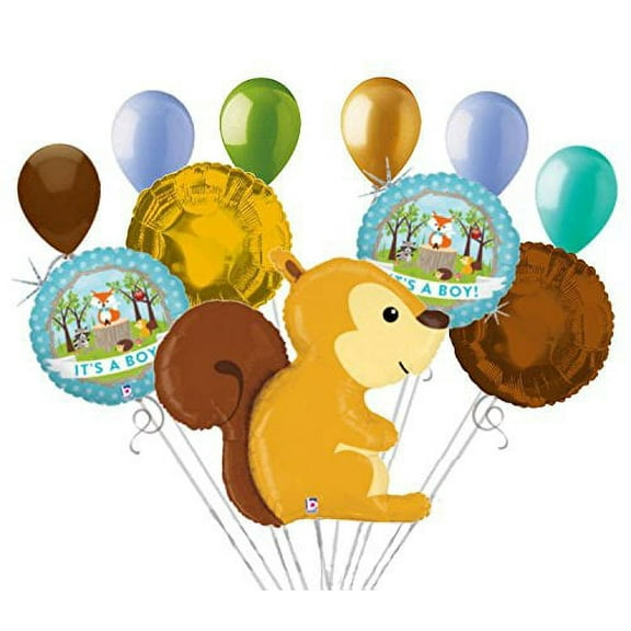 11 pc Woodland Squirrel It's a Baby Boy Animals Balloon Bouquet Party Decoration