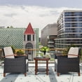 thumbnail image 4 of Costway 3PCS Patio Wicker Sofa Set Acacia Wood Frame with Beige &Turquoise Cushion Covers, 4 of 10