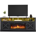 thumbnail image 5 of Dextrus Rustic TV Console for 75" TVs, 36" Electric Flame & LED Illumination with Classic Barn Door Storage, Black, 5 of 6