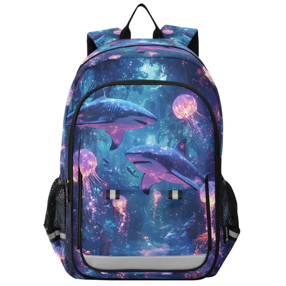 FORMRS Unisex School Backpack 17" Student Travel Bag with Laptop Compartment, Shark Jellyfish Pattern