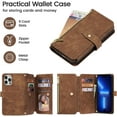 thumbnail image 2 of for iPhone 15 Pro Crossbody Wallet Case with Card Holder, Premium Zipper Leather Long Shoulder Lanyard Strap Flip Cover for iPhone 15 Pro 6.1 inch - Brown, 2 of 12