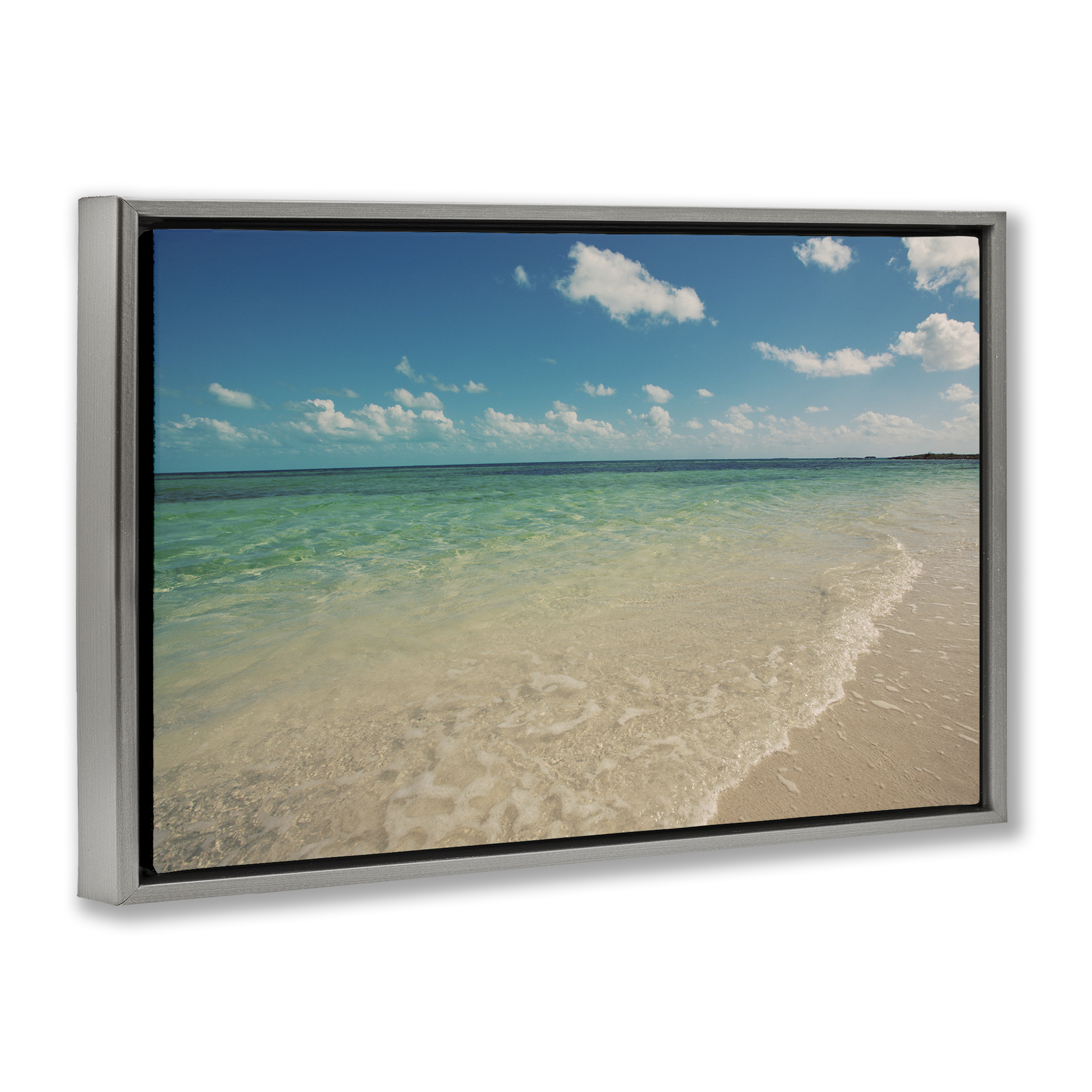 Stupell Industries Tranquil Coast Shore Coastal Photography Gray Floater Framed Canvas Art Print Wall Art, 25 x 17