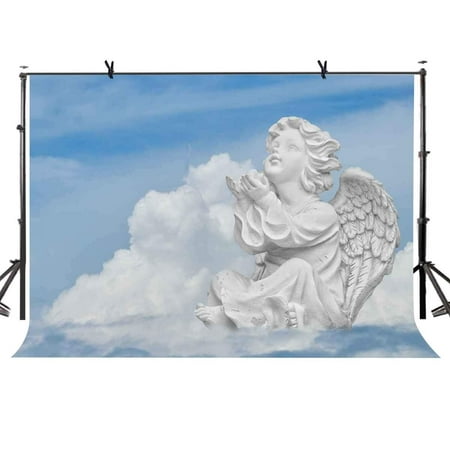 Image of ABPHOTO Polyester 7x5ft Angel Statue Backdrop Cute Little Angel Statue Photography Background and Studio Photography Backdrop Props