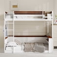 thumbnail image 4 of Harper & Bright Designs Low Bunk Bed Queen over Queen with Storage Shelves, Wood Bunk Bed with USB Charging Station and LED Light, White, 4 of 11