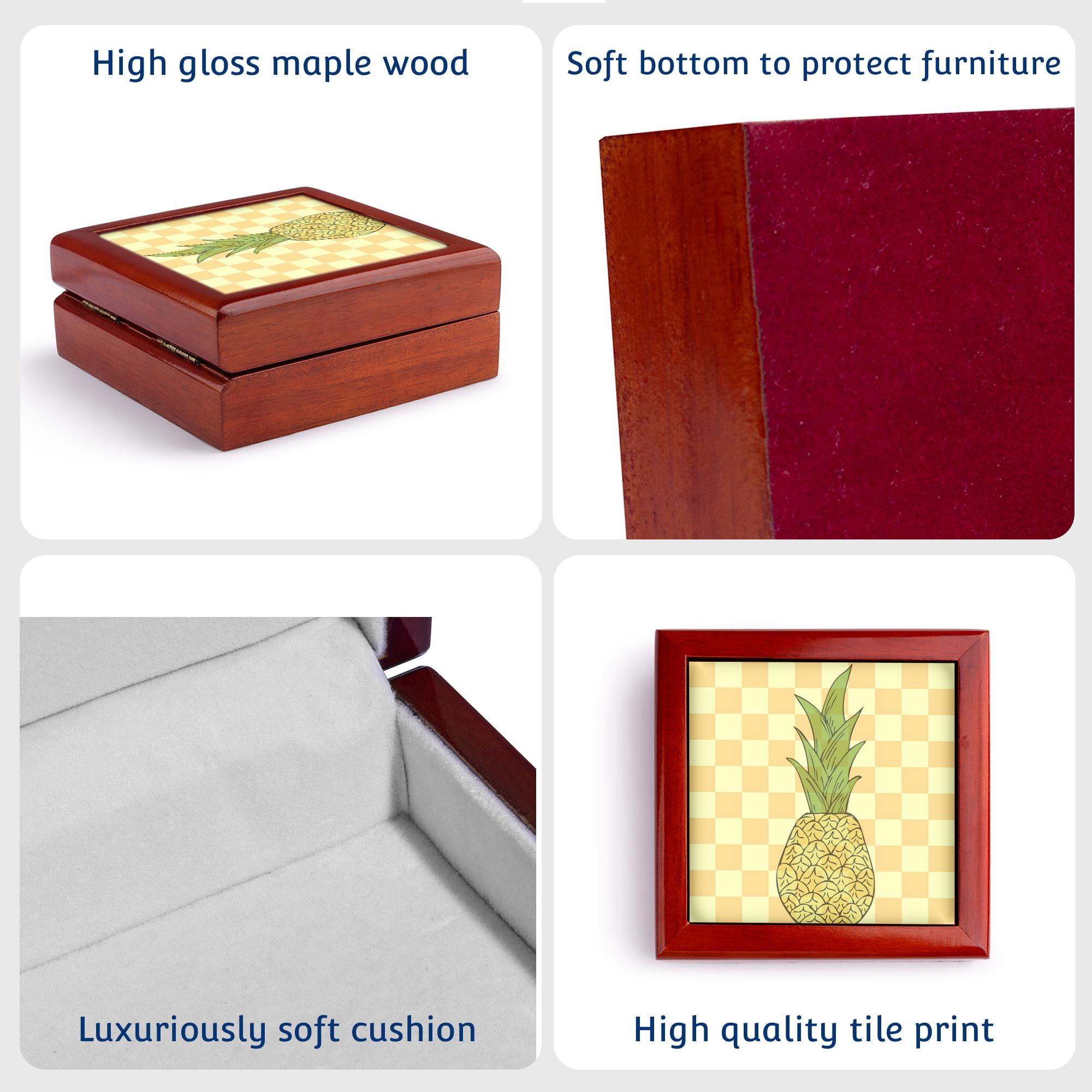 3dRose, Tropical Pineapple - Fruits - Yellow Checkered Art, Jewelry Box 5.5x5.5 inch with 4 inch tile