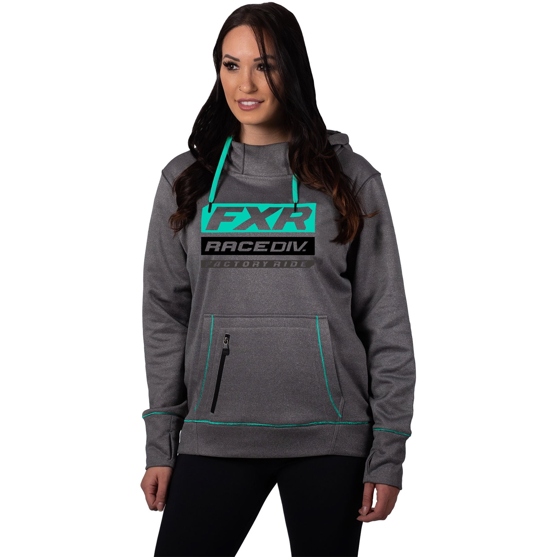 FXR Womens Grey Heather/Mint Race Division Tech Pullover Hoodie