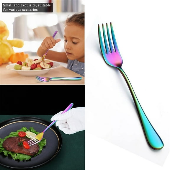 Rainbow Stainless Steel Dinner forks Dessert, Table, Salad forks Cutlery Utensils Set Of forks Sturdy Colorful forks Silverware 6/5/4/3/2/1PCS