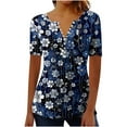 thumbnail image 2 of Busydd Womens Summer Tops Casual V Neck Short Sleeve T-Shirt Tops Fashion Floral Button Basic Tunic Tops Comfy Pleated Loose Blouses, 2 of 4