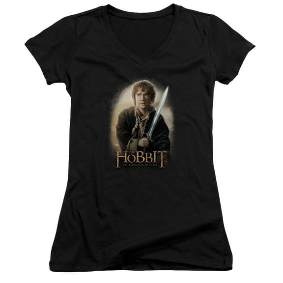 The Hobbit - Bilbo And Sting - Juniors Cap Sleeve V-Neck Shirt - X-Large