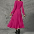 thumbnail image 6 of CharmCyan Women’s Long Sleeve Pleated Maxi Dress with Crew Neck Solid Ribbed Knit Fabric Elegant A Line Casual Style Comfortable Fit Hot Pink XL, 6 of 9
