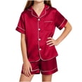 thumbnail image 3 of MKOSPLRT Big Girls 5-16 Years Solid Satin Pajama 2-Piece Set Short Sleeve Lapel Top and Shorts Soft Lightweight Sleep Outfit Gift for Tween Girls, 3 of 8