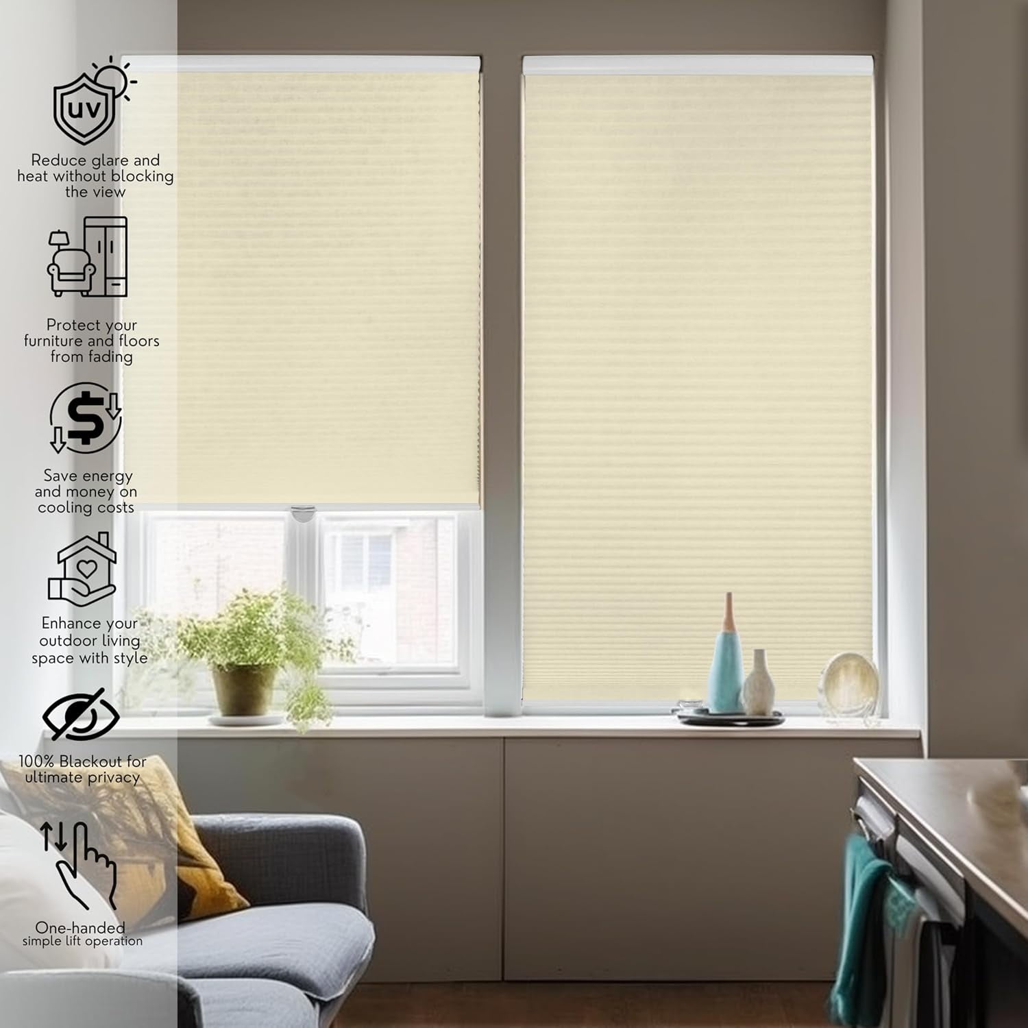 Chicology Beige Cordless Light Filtering Cellular Shades 64.75 in. W x 72 in. L