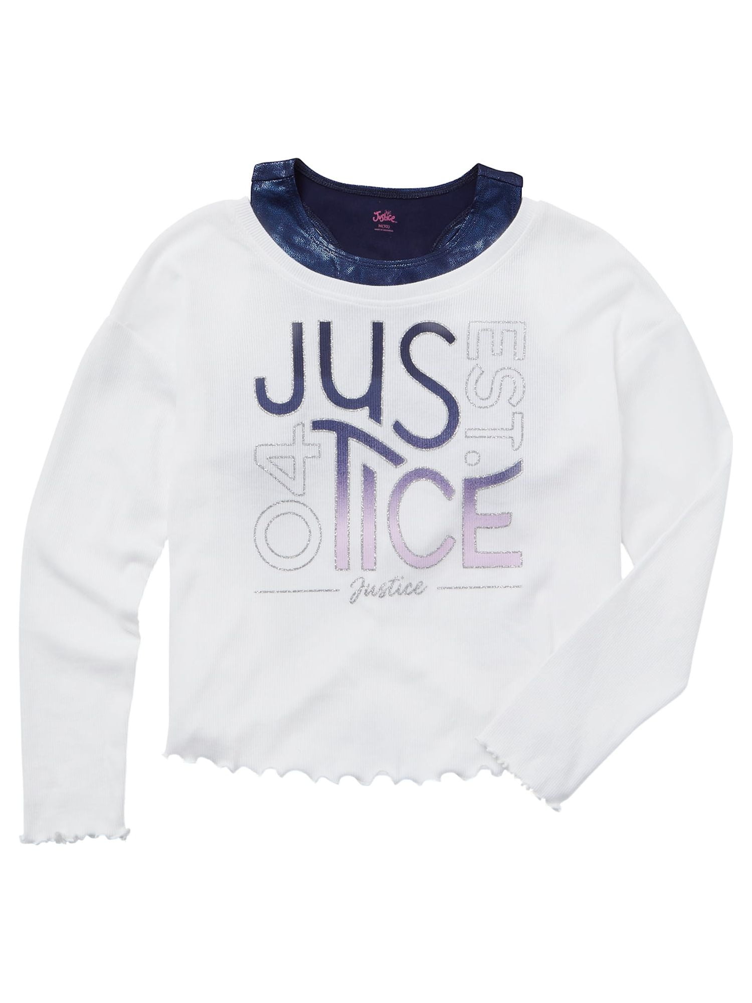 JUSTICE Girls Long Sleeve Collection X 2Fer Top, Sizes XS(5