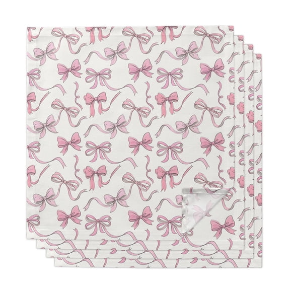 Cloth Napkins Set of 4 - 20x20 Inches, Pink Ribbon Washable Reusable Table Napkins, Modern Abstract String Geometric Bows Beige Soft & Absortbent Dining Napkin for Party Wedding Hotel Restaurant
