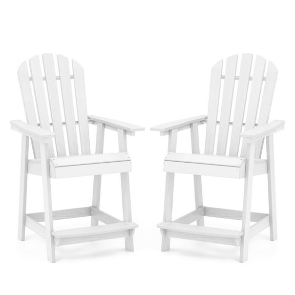 Costway 2 PCS Tall Bar Stool HDPE Patio Chair with Armrest Footrest Home Indoor Outdoor White