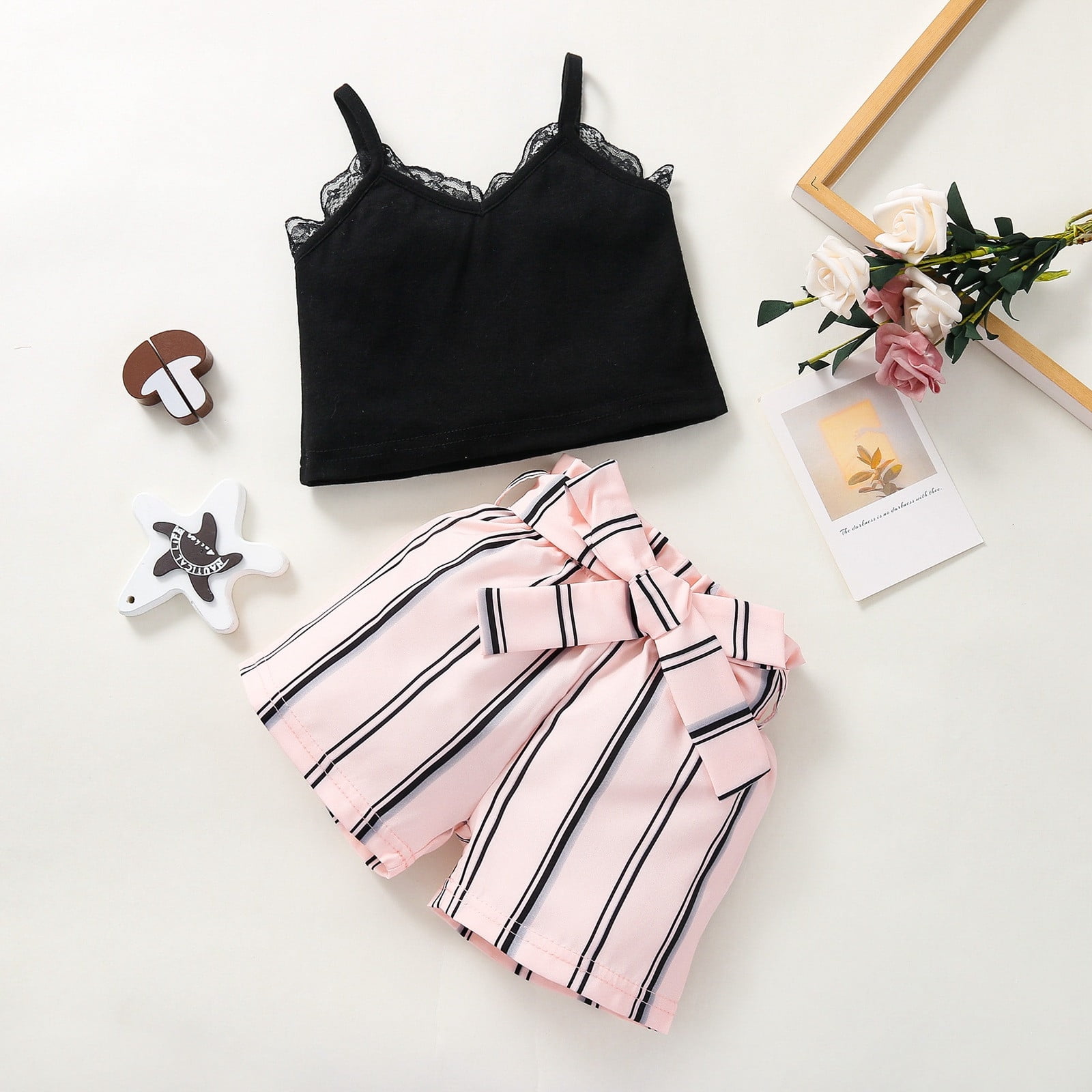 Cathalem KIDS Girls Summer Outfits Tank Tops and Shorts Sets Summer Clothes Sets Black 90