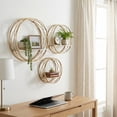 thumbnail image 3 of Wall Mounted Circle Shelf for Home Decor - Round Metal Hanging Storage Organizer for Living Room or Bedroom - Decorative Iron Accent Wall Organizer Storage for Office - Set of 3, 6", White & Gold, 3 of 11