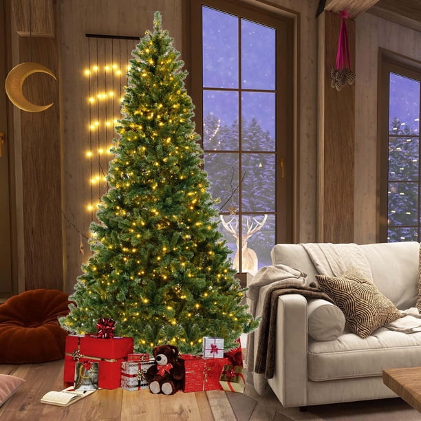 Árbol de Navidad artificial de 240 cm Costway 1498 puntas de ramas de PVC 880 luces LED color blanco cálido