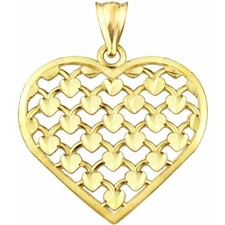 Handcrafted 10kt Gold Diamond-Cut Multi-Heart Design Charm Pendant