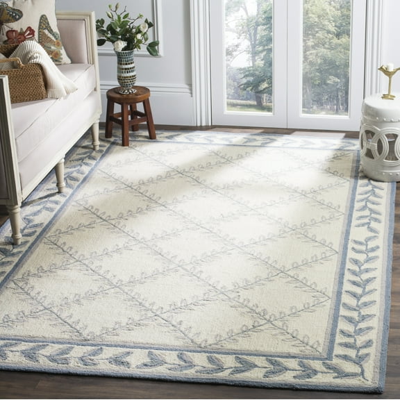 SAFAVIEH Easy Care Beckett Trellis Area Rug, Ivory/Light Blue, 4' x 6'