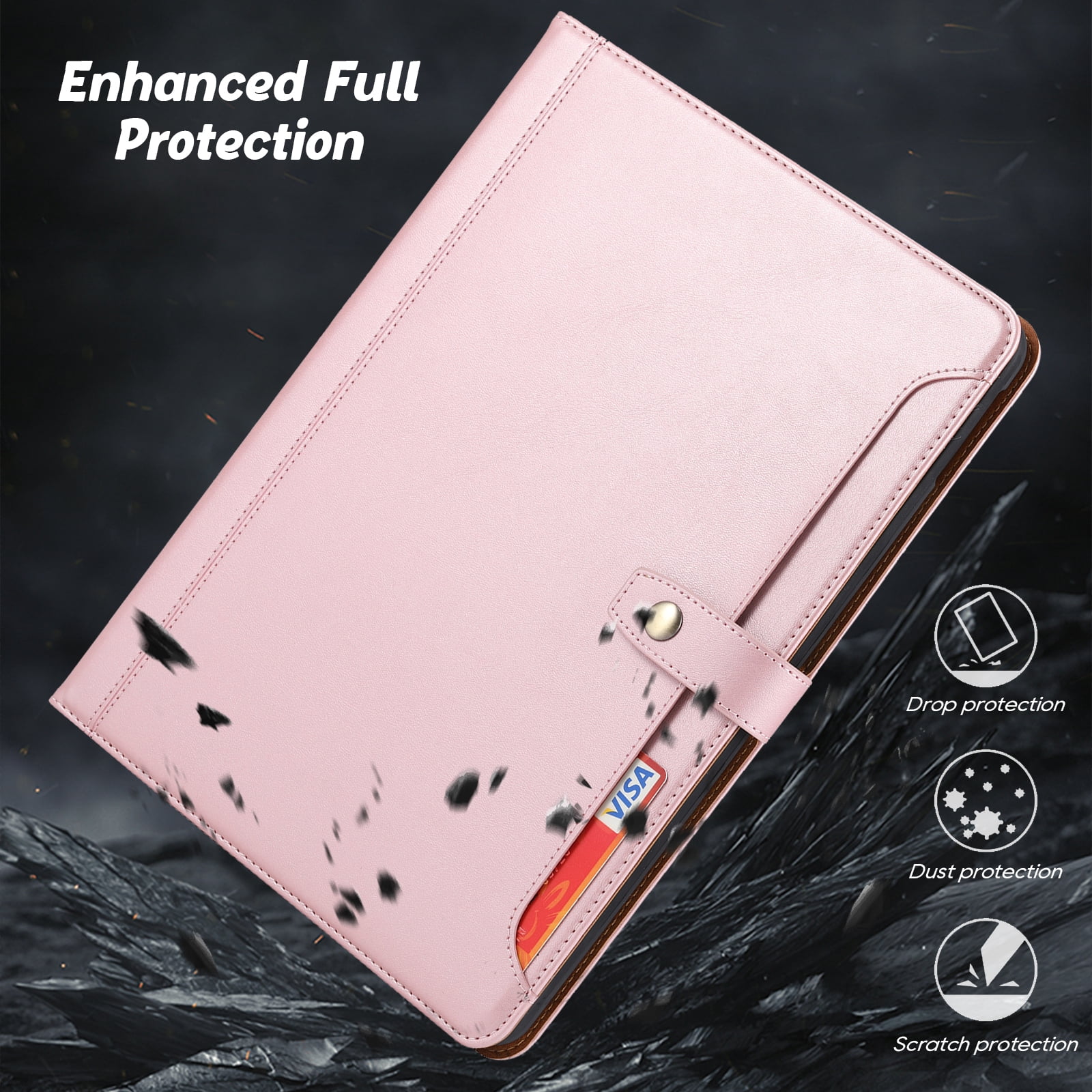 Flip Case for Apple iPad 10.2" 9th 8th 7th Generation 2021/2020/2019, Pencil Holder Smart Cover Auto Sleep Wake Protective Documents Pocket Stand Snap Closure Case for iPad 10.2 Inch, Rosegold