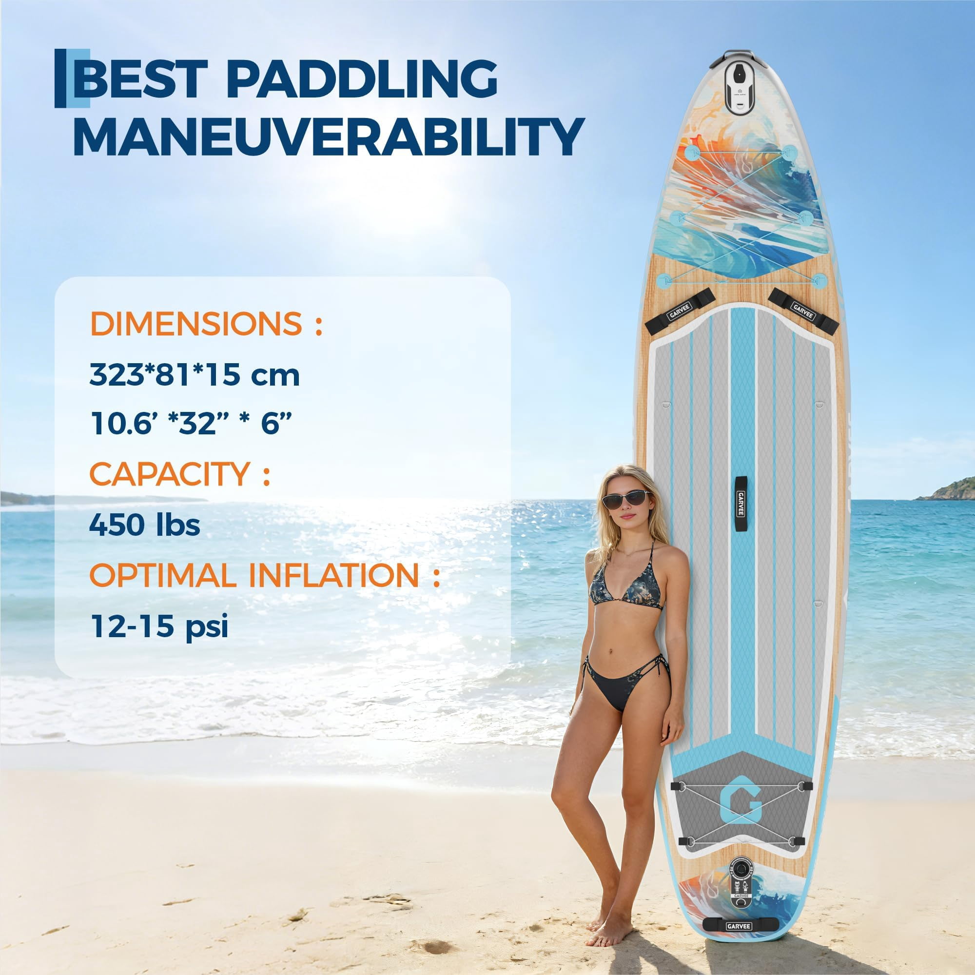 QinaQin Inflatable Paddle Board, 10.6 Ft SUP with Camera Mount, Full Accessories and 450 Lb Capacity for Beginners