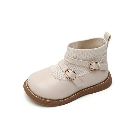 

Avamo Girl Winter Booties Princess Ankle Boots Magic Tape Sock Boot Kids Warm Bootie Girls Breathable Comfort Dress Shoes Beige 11.5C