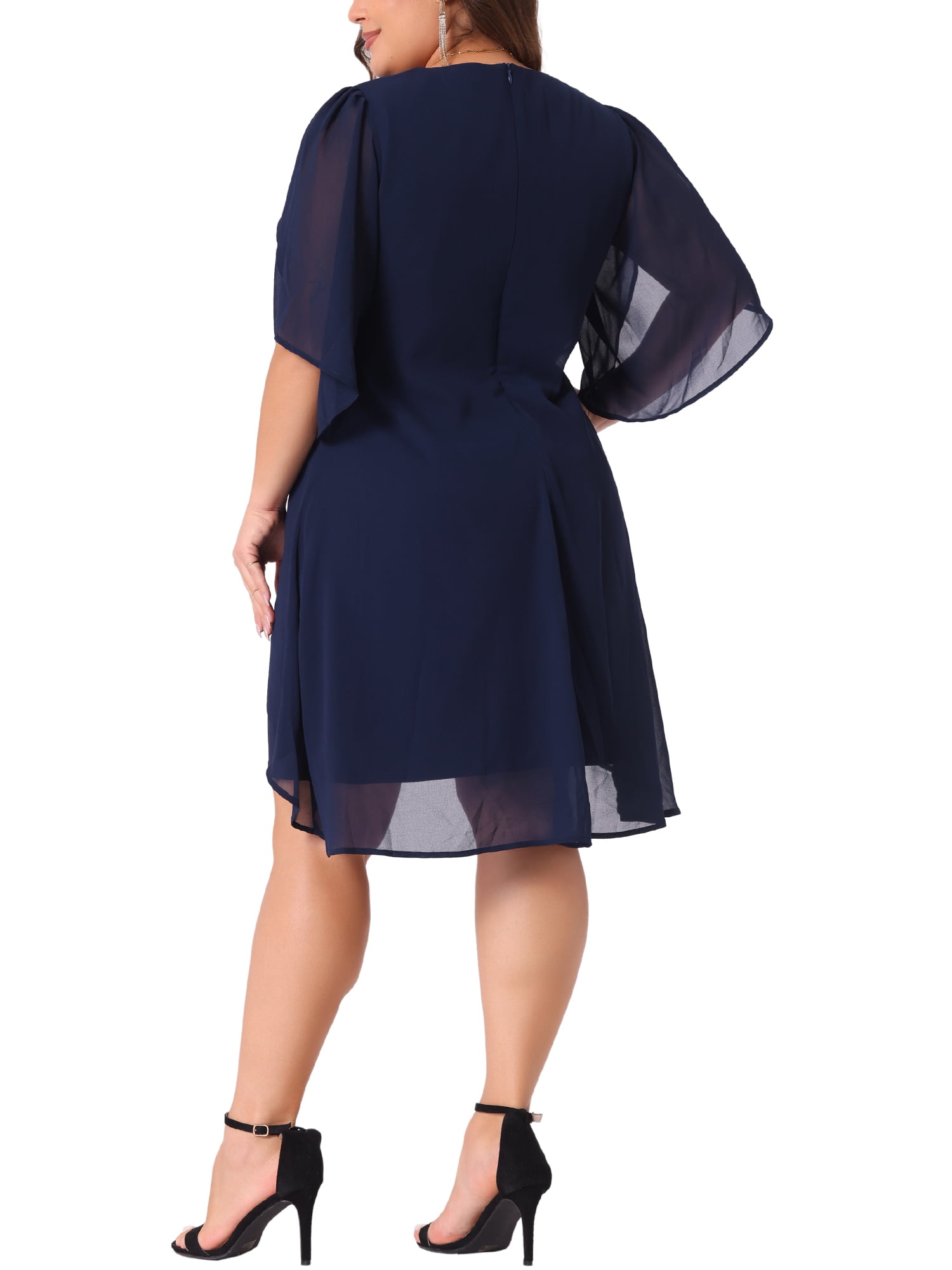 DARING DIVA Plus Size Chiffon Cocktail  Mesh Overlay Short Dress 1X Navy Blue