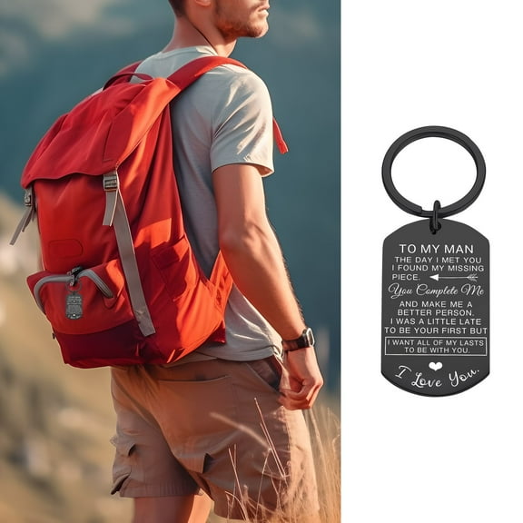 Keychains Stainless Steel Key Chain for Him Engraved TO MY MAN for Husband Boyfriend Groom Fiance and Engagement Surprise