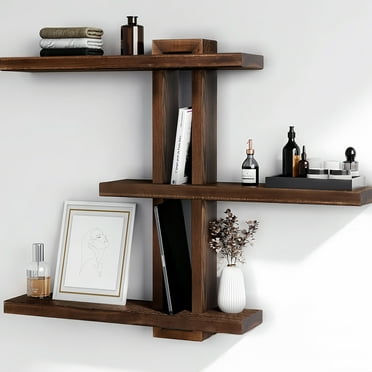 MEHOOM Multi-Modality Wooden Floating Wall Shelf, 20in 3 Tier Wall-Mounted Display Shelves for Living Room, Bedroom, Farmhouse Decor