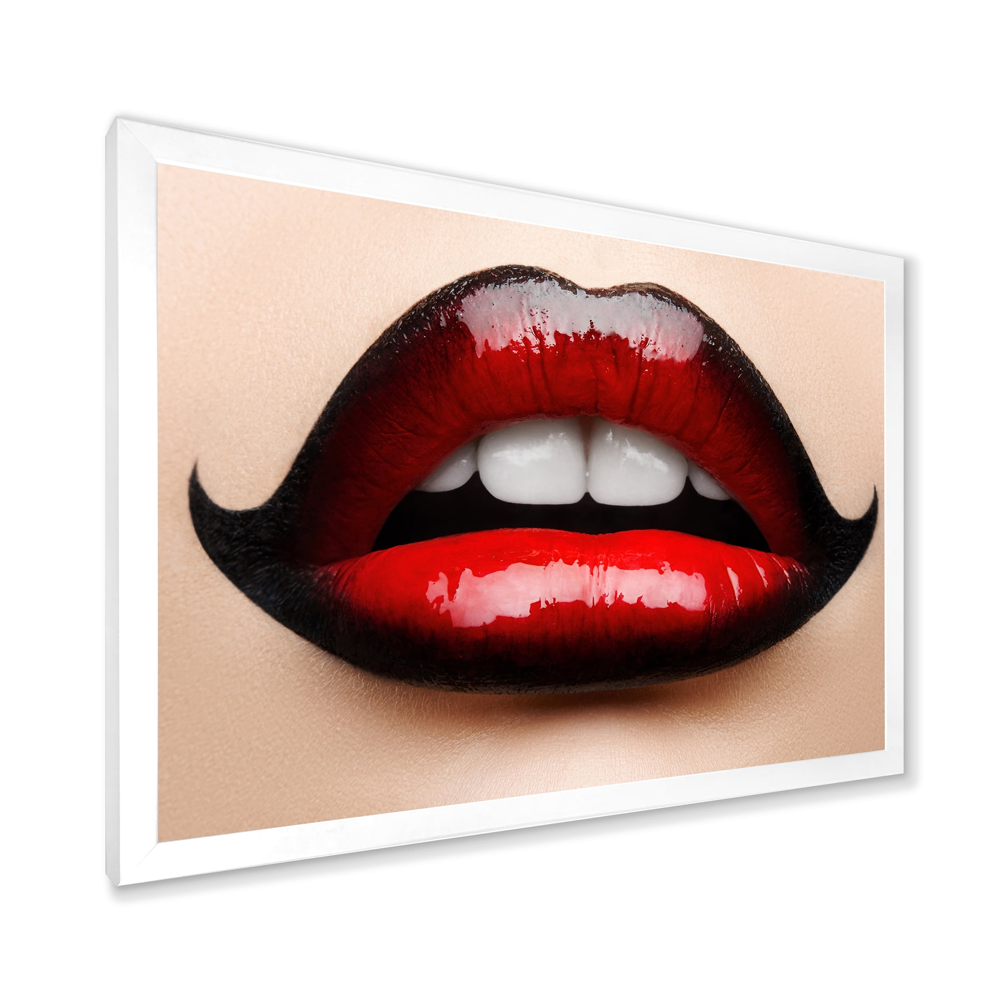Designart 'Woman Lips With Red and Black Lipstick' Modern Framed Art Print