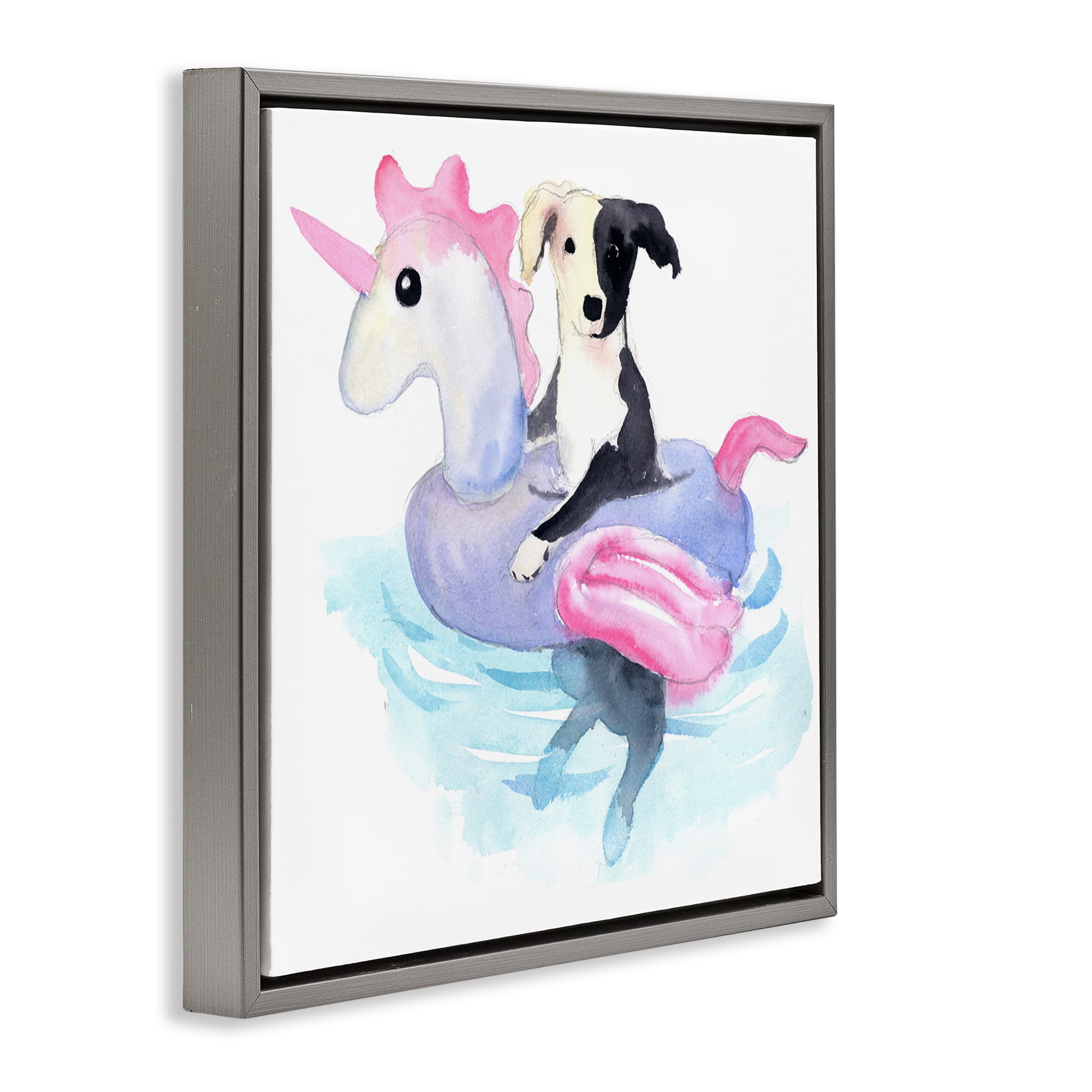 Stupell Industries Sandy Dog Pool Float Animals Painting Gray Floater Framed Canvas Art Print Wall Art, 25 x 25