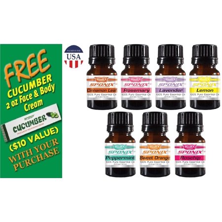 Top Essential Oil Gift Set - 10 mL each - Best 7 Aromatherapy Oils  Peppermint, Rosehip, Lemongrass, Rosemary, Lavender, Cinnamon Leaf, Sweet Orange by