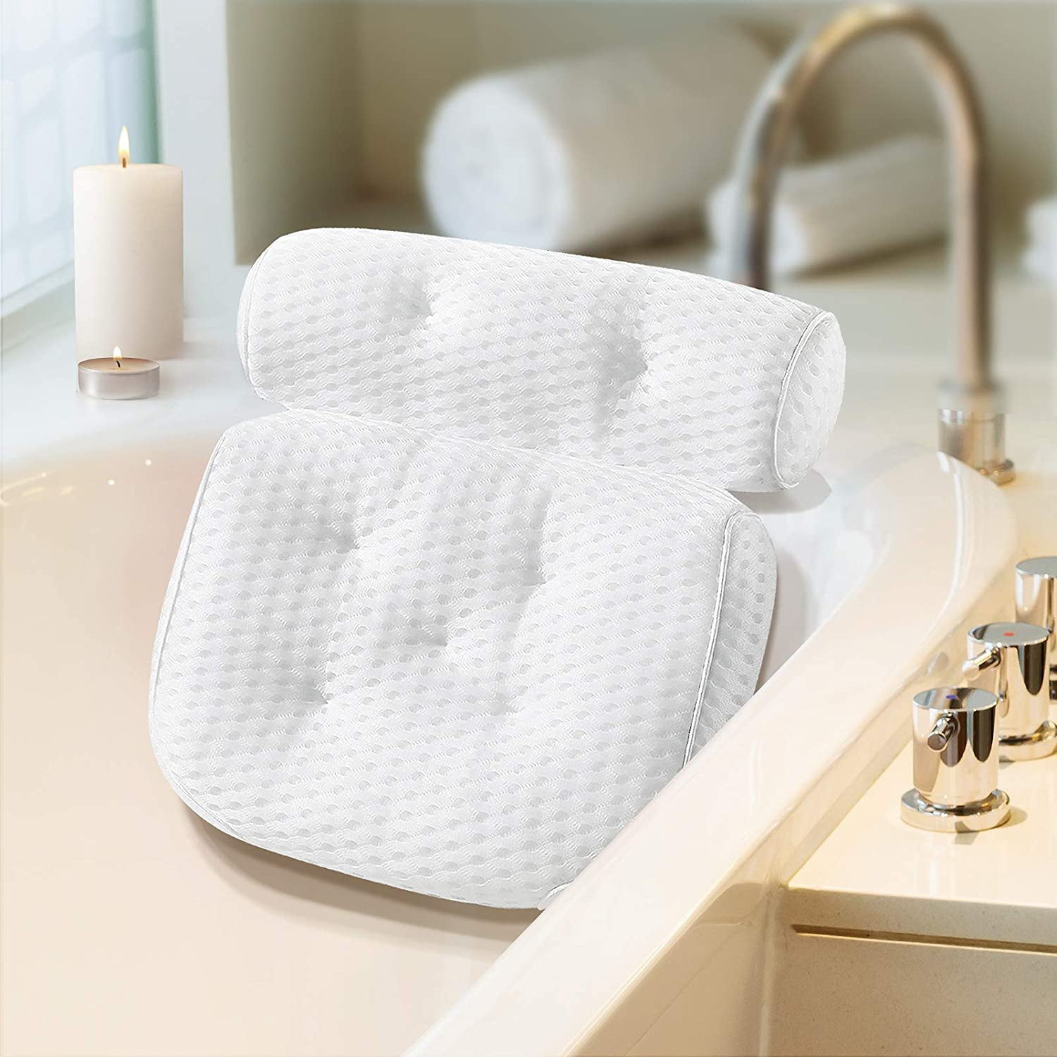 Spa Bath Pillow With Suction Cup Non-Slip Head Shoulder Neck Support Mesh Tub 