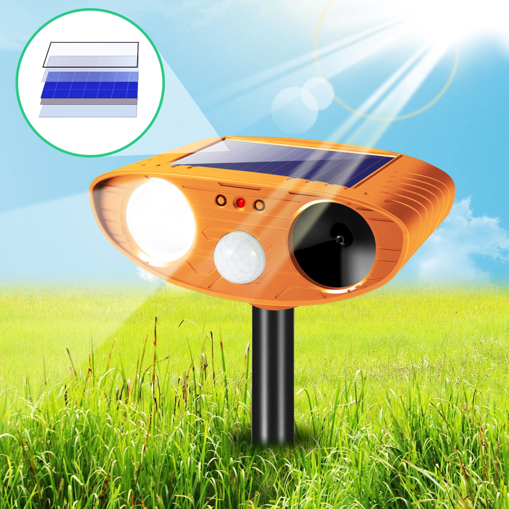 SolarAnimal Repellent with Motion Detection, Waterproof Ultrasonic Technology for Cats, Rabbits, Deer, Raccoons, and Skunks - Yard, Garden, Farm Protector