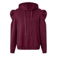 thumbnail image 4 of larppty Women's Trendy Puff Long Sleeve Drawstring Hoodies Trendy Fall Winter Casual Pullover Sweatshirts for Women 2025 (Wine, XXL), 4 of 5