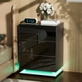 thumbnail image 3 of LED Nightstand Set of 2, Modern Tall Bedside Tables with 3 Drawers & Flipping Top Box, for Bedroom & Living Room, High Gloss Panel (Glossy Black, Set of 2), 3 of 6
