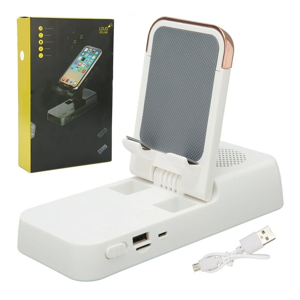 Soporte para teléfono celular con altavoz Bluetooth Sonido envolvente HD Soporte para teléfono ajustable con altavoz Blanco