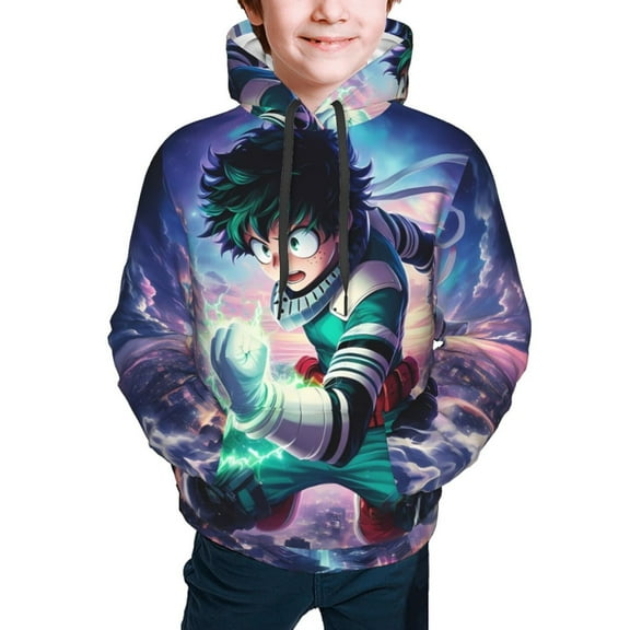 My Hero Academia Izuku Midoriya Kids' Hoodie 3d Print Sweatshirt Soft Pullover Hooded With Big Pockets For Boys Or Girls Small