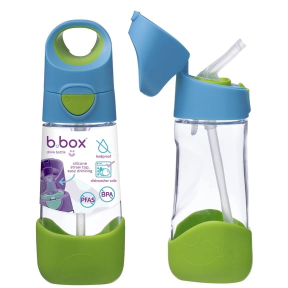 b.box 15 oz Kids Tritan Plastic Water Bottle with Straw, Leakproof - Ocean Breeze