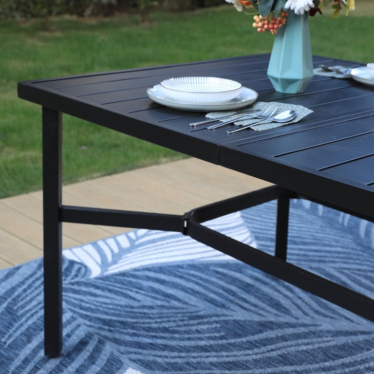 los angeles metal umbrella patio tables SOLAURA Outdoor Dining Table, 60" x 38" Steel Slat Table for 6-Person with 1.57" Hole, for Gardens or Backyards, Black : Patio, Lawn & Garden Shade Sun or Rain Nuu Garden 31 in. Outdoor